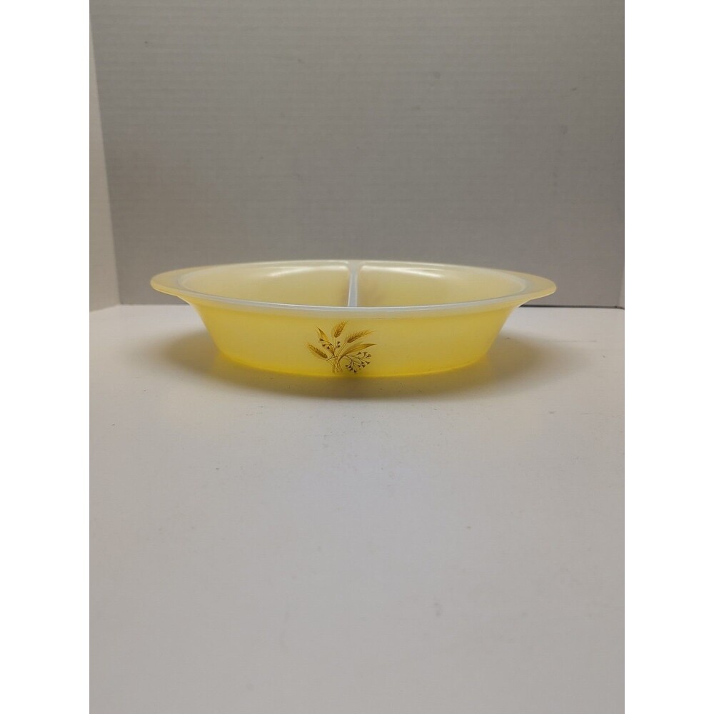 Vintage Glasbake Yellow Wheat Oval Divided Casserole Baking Dish J2393 MCM